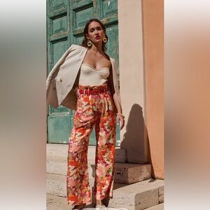 Pantalon John Stella and Suzie Vibrant Floral Wide Leg Pants, Linen Blend, Sz 36